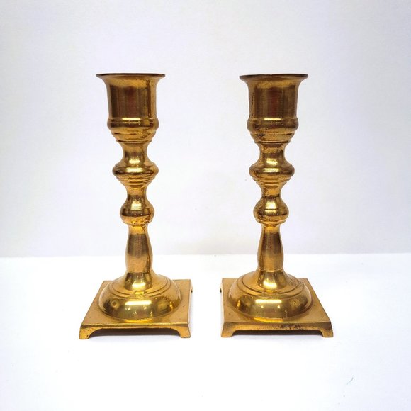 Pair of Vintage Brass Candle Sticks Taper Holders 5" Tall Lot Set Made in Taiwan - Picture 1 of 8